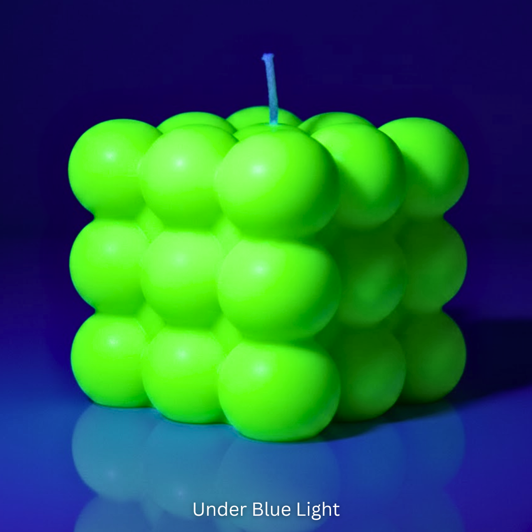 Green bubble candle changed to a florescent green color under blue UV light.
Sensations Unleashed BDSM UV Wax Play Big Bubble Candle In India